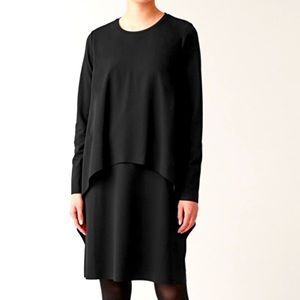 COS Women's Black Jersey Circle Cut Overlay Long Sleeve Dress